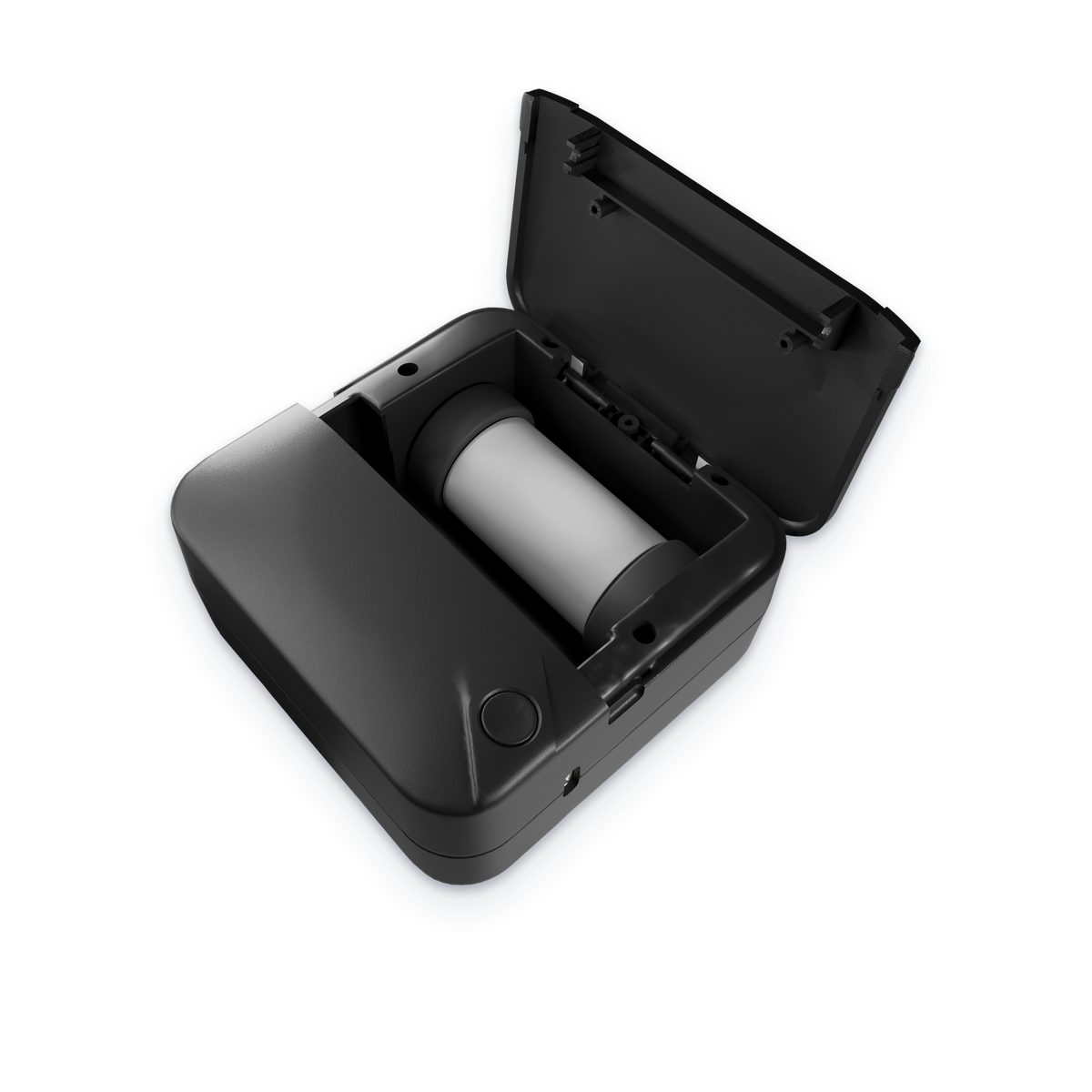 A paper roll loaded in the open pocket printer