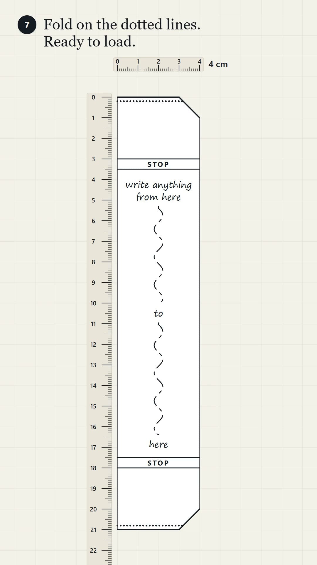 Marking and writing a 21 cm strip by hand